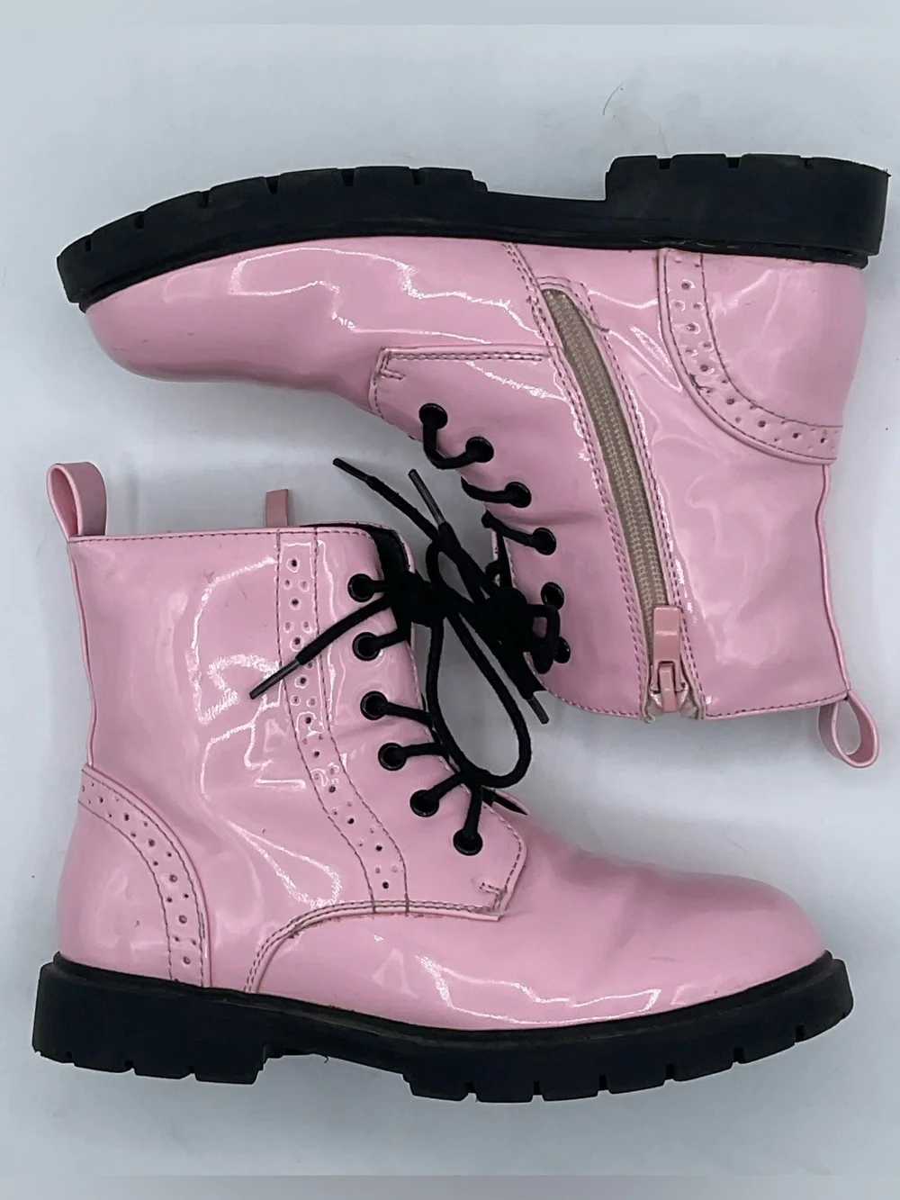 DREAM PAIRS Kids Size 13 Pink Patent Combat Boots Lace Up Side Zip Girls
